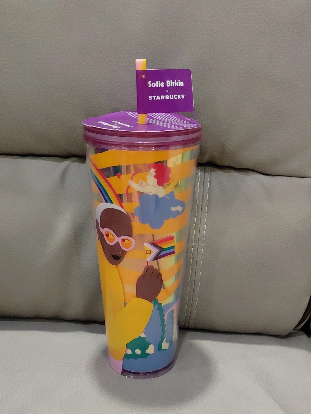 Starbucks Sofie Birkin Rainbow Pride Tumbler with Purple Lid